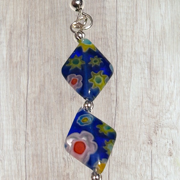 Hand Crafted Earrings Flowers Floral Beads Long Dangle Pierced - Picture 2 of 8